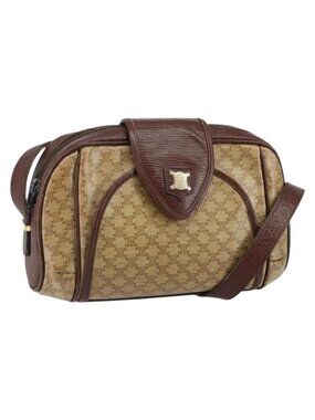 Authentic CELINE Macadam Canvas Shoulder Bag PVC Beige Gold